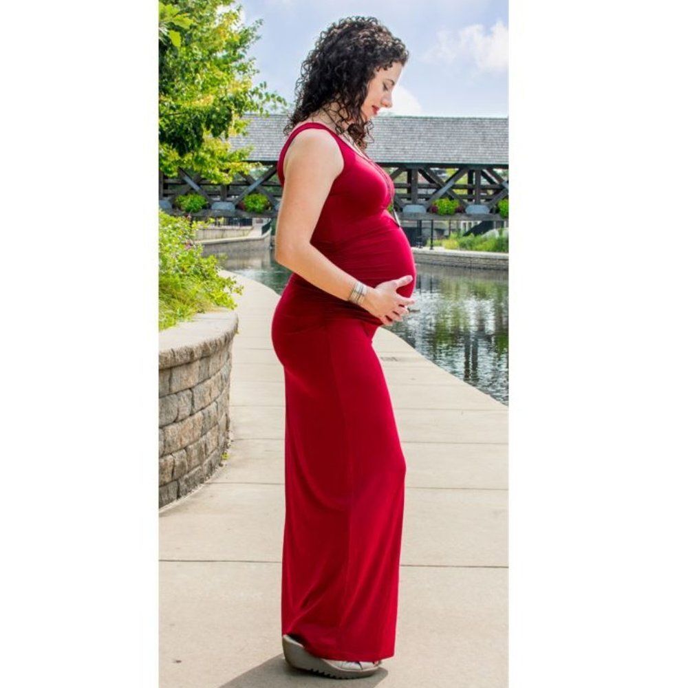 Sleeveless Ruched Red maxi tank dress - Perfect for maternity photo shoots
